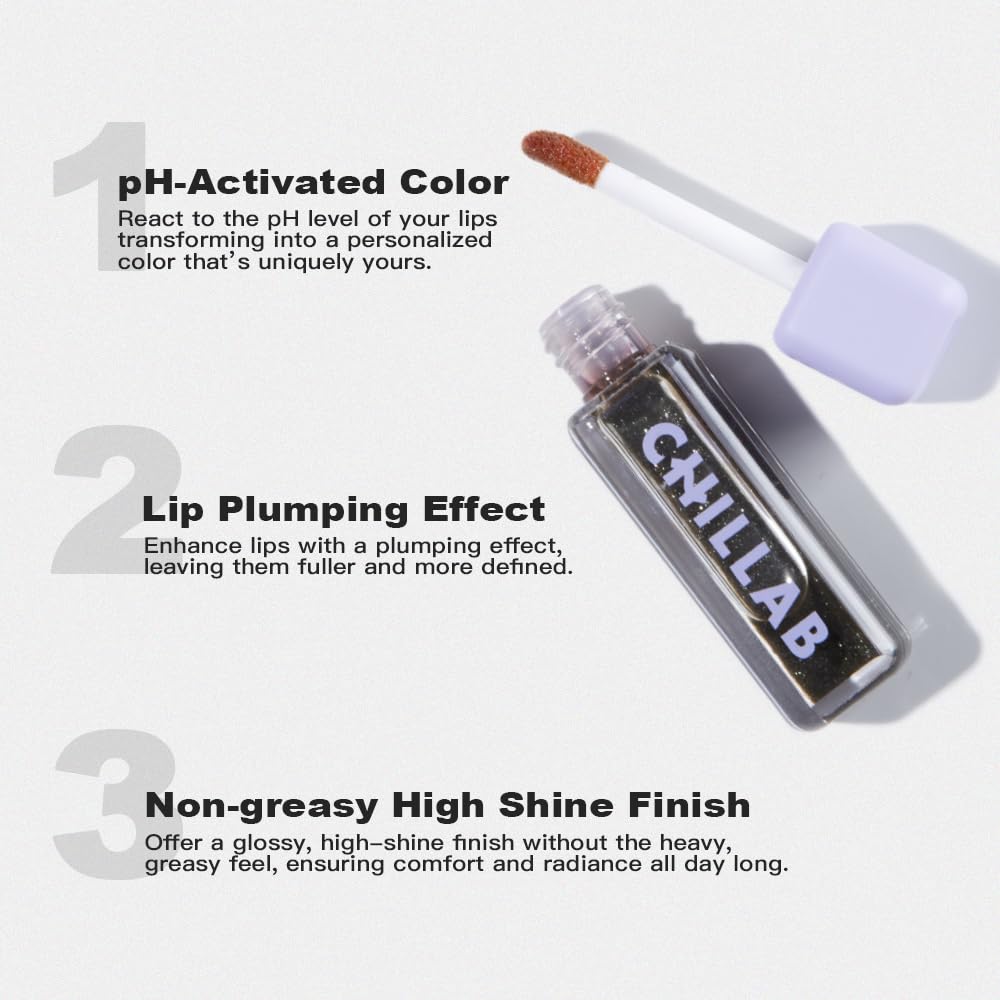 Chillab Magic Black Plumping Lip Oil, Hydrating, Color-Adapting, High-Shine Gloss, Non-Sticky, Nourishing & Long-Lasting Lip Treatment Halalzen