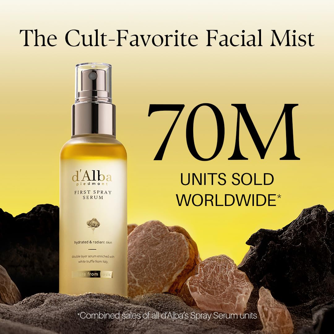 d'alba Italian White Truffle First Spray Serum, Vegan Skincare, Hydrating Facial Mist for Dry and Sensitive Skin, Glow Mist, Surfactant Free, Multifunctional Spray Halalzen