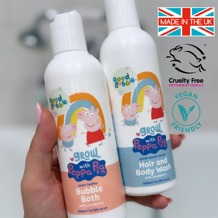 Good Bubble Peppa Pig Cloudberry Hair & Body Wash (200ml) Gentle 2-in-1 Sulphate-Free Shampoo and Wash for Kids - Hypoallergenic and Kind to Skin