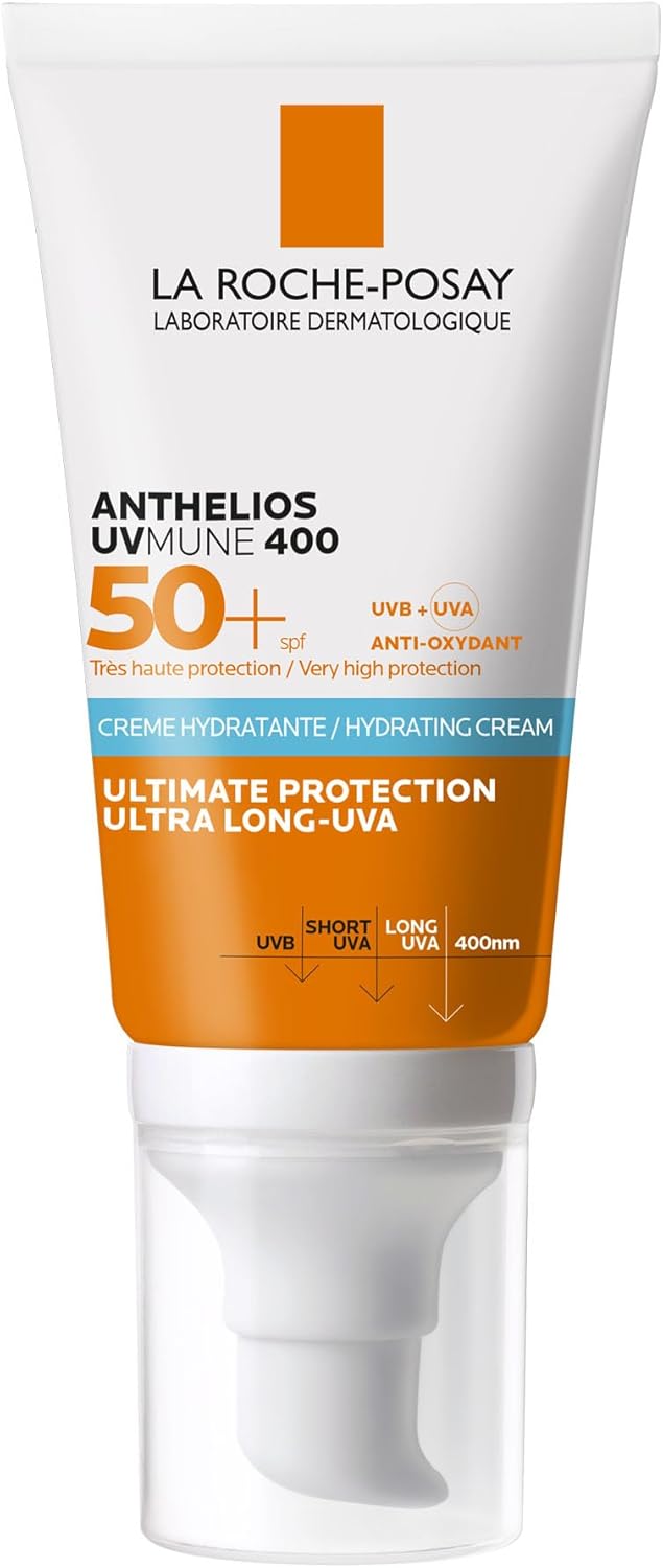 La Roche-Posay Anthelios UVMune 400 Hydrating Cream SPF50+, Face Sunscreen For Dry Sensitive Skin, Ultra Long UVA Protection, Fragrance Free, Water Sweat Sand Resistant, Non-Greasy, 50ml