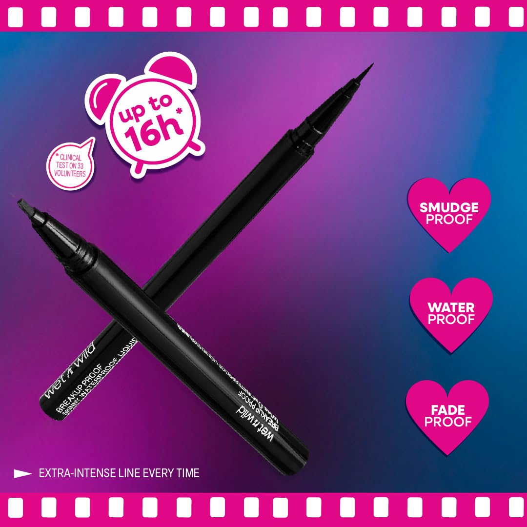 wet n wild Mega Last Breakup Proof Liquid Eyeliner - Ultra-Fine Brush, Waterproof, 16-Hour Long-Lasting Wear- Cruelty-Free & Vegan - Black