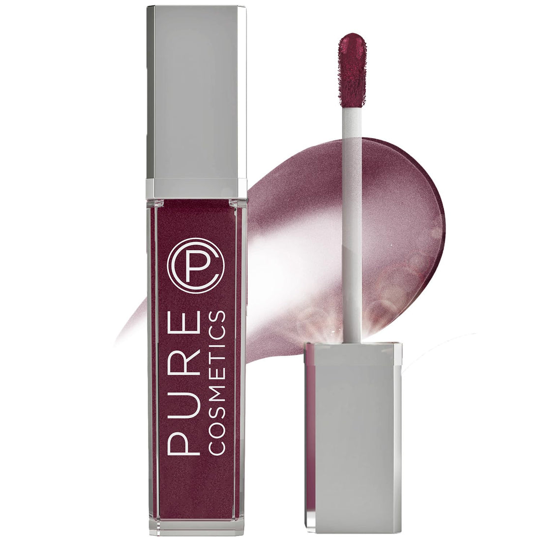 Pure Illumination Light-Up Lip Gloss with LED-Lit Applicator Brush + Side Mirror, Non-Sticky, Moisturizing Hydrating Lip Glosses with Lanolin, Jojoba Oil, & Vitamin E, Wine Berry
