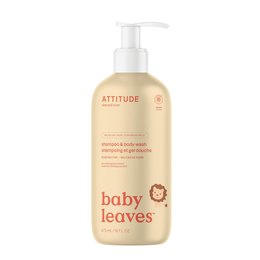 ATTITUDE 2in1 Hair Shampoo and Body Wash for Baby, Plant and Mineral-Based Gentle Formula, EWG Verified, Vegan Baby Products, Pear Nectar, 473 mL
