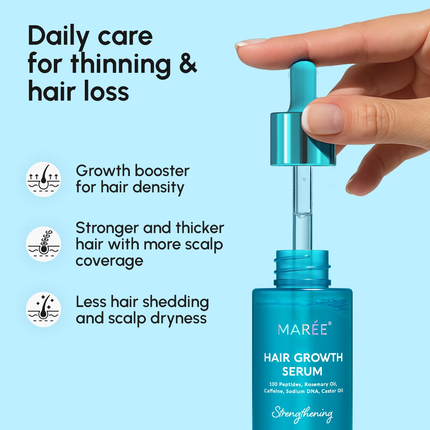 MAREE Haarwuchsserum - Koffeinpeptide Rizinus-Rosmarinöl für Haarwuchs - Produkte für Frauen & Männer - Haaröle für Haarwuchs - Haarwuchsmittel - Kopfhautserum - Suero Para El Cabello