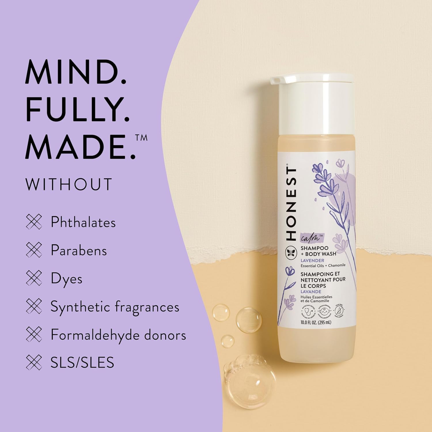 The Honest Company Baby Shampoo, Body Wash & Conditioner Duo, 2-in-1 Cleansing, Silicone-Free, Naturally Derived, Lavender Calm Scent, 20 fl oz Halalzen