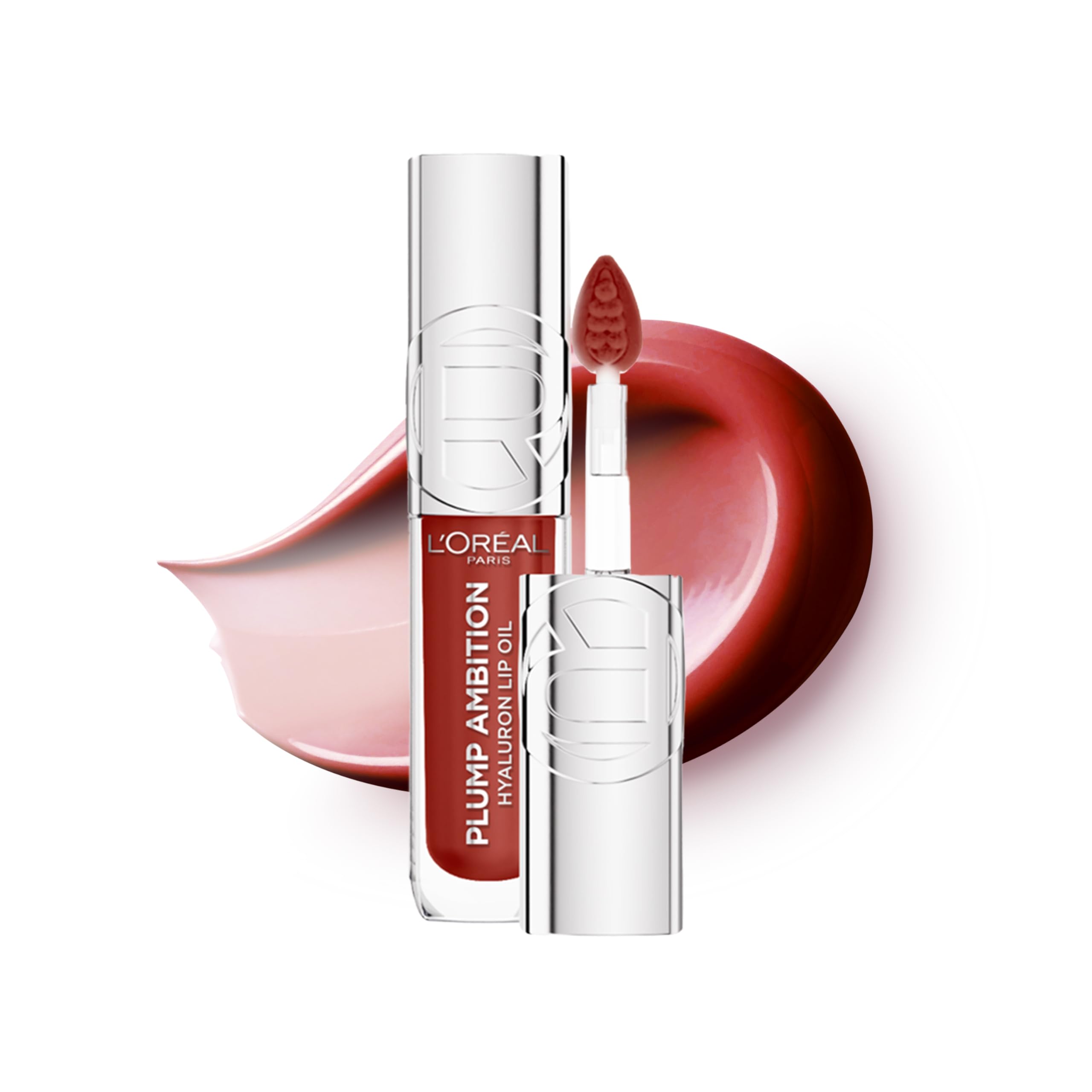 L'Oreal Paris Lip Oil, Plump Ambition with Hyaluronic Acid & Tripeptides, Smoother & Plumper Lip Appearance, Glass-Like Finish, Shade 101 Crystal Clear, 5ml