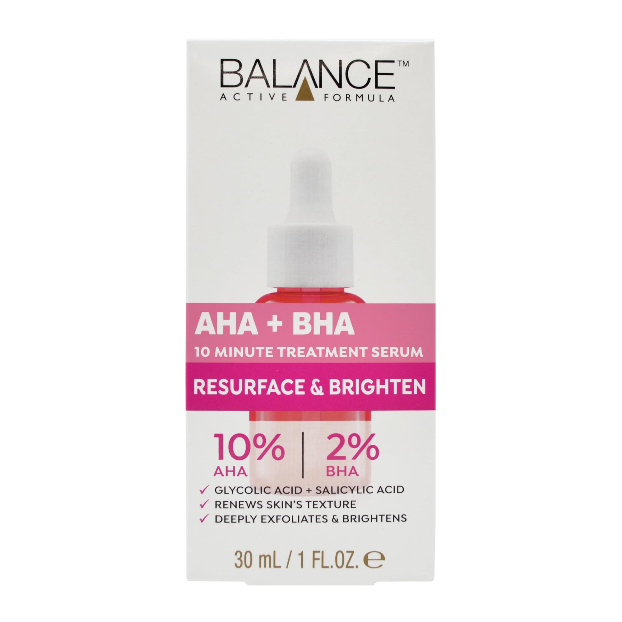 Balance Active Formula AHA 10% + BHA 2% Retexturising Serum - Deep Exfoliation for Brighter Skin, Smooths Texture, Dermatologically Tested, Gentle Yet Effective - 30ml Halalzen