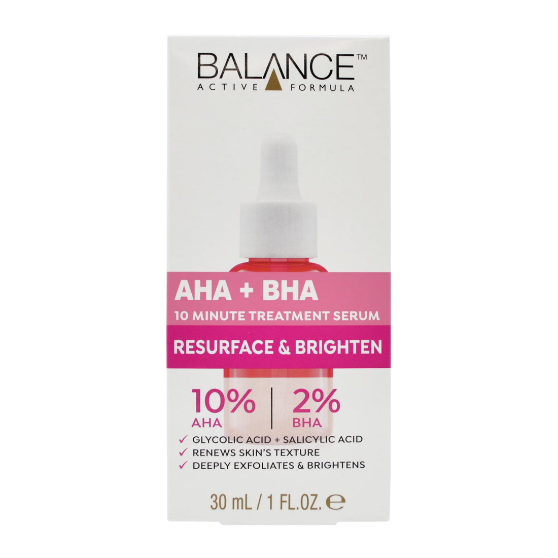 Balance Active Formula AHA 10% + BHA 2% Retexturising Serum - Deep Exfoliation for Brighter Skin, Smooths Texture, Dermatologically Tested, Gentle Yet Effective - 30ml Halalzen