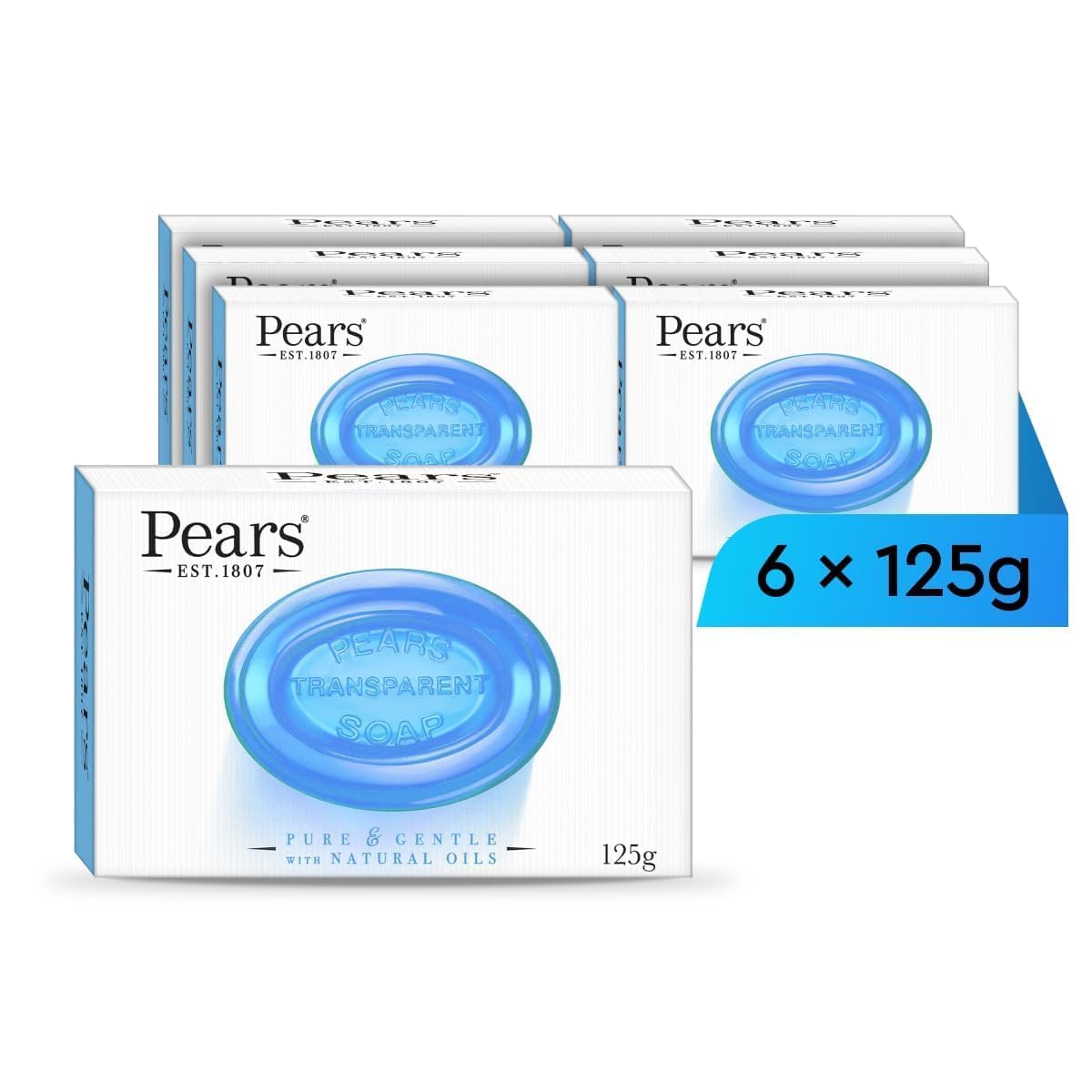 Pears Pure & Gentle Transparent Natural Soap Bar - Made with Mint Extracts, Nourishing and Refreshing Bathing Cleanser, Gentle & Soothing Skin Care, Pure Transparency, Pack of 12 x 125g Halalzen