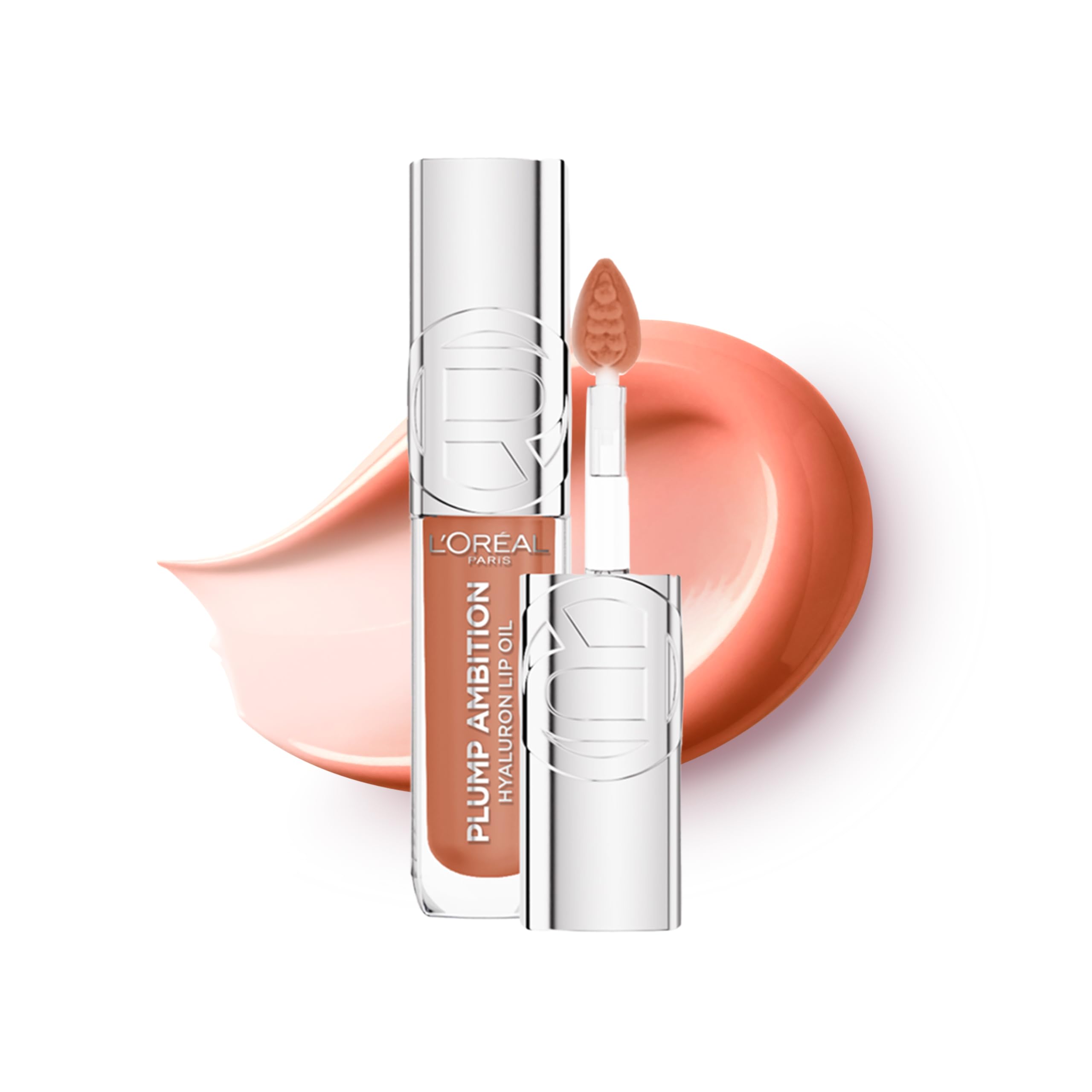L'Oreal Paris Lip Oil, Plump Ambition with Hyaluronic Acid & Tripeptides, Smoother & Plumper Lip Appearance, Glass-Like Finish, Shade 101 Crystal Clear, 5ml
