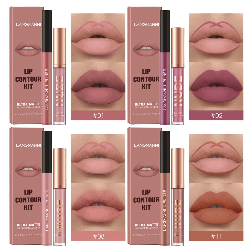 LANGMANNI 6 Matte Lipstick with 6 Lipliners Durable Lip Gloss,Long-Lasting&Waterproof Non-Stick Cup High Pigmented Velvet Lipgloss Kit,Beauty Cosmetics Gift for Girls(12PCS) Halalzen