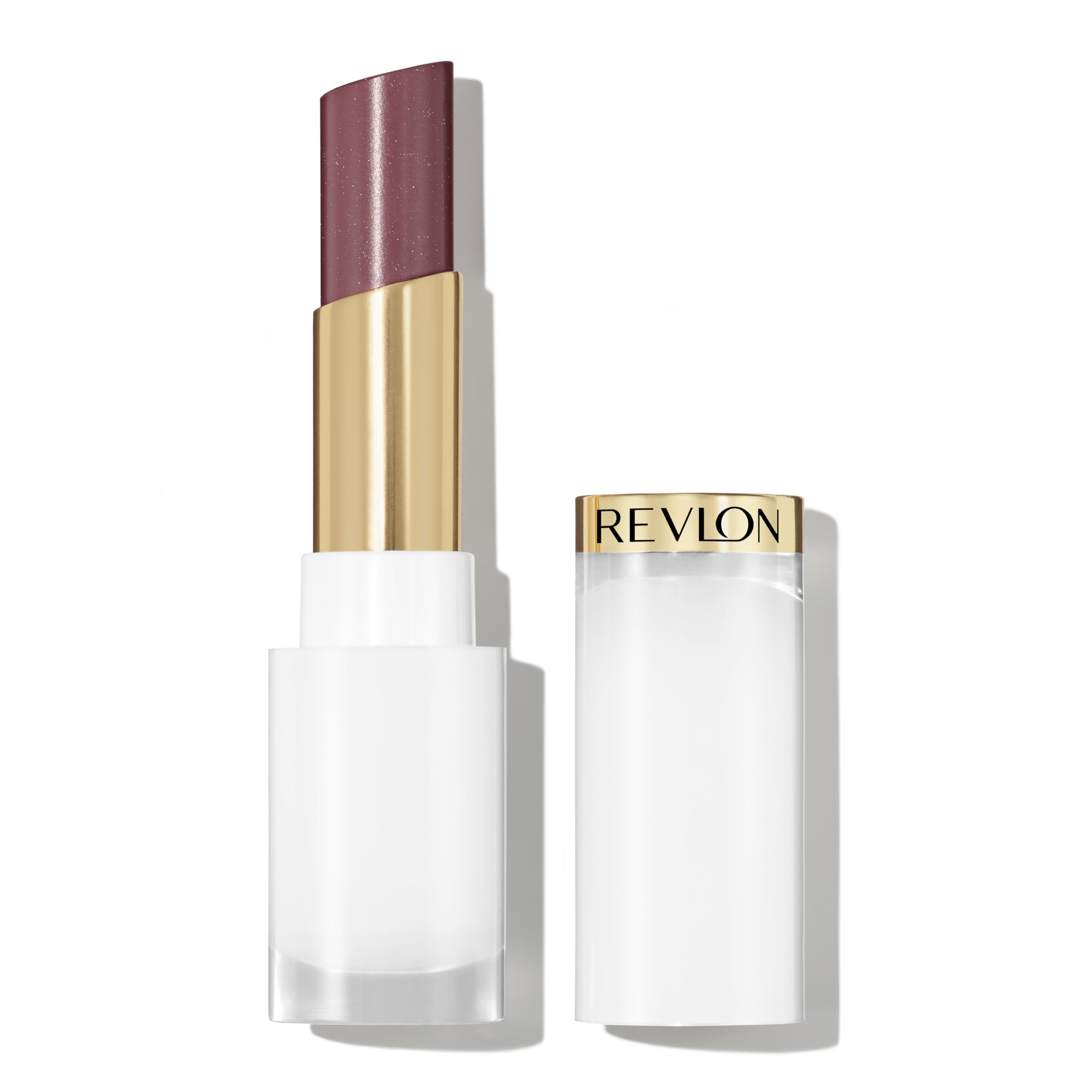 REVLON Super Lustrous Glass Shine Balm, Hydrating Tinted Lip Balm with Hyaluronic Acid, Aloe & Rose Quartz, 008 Rum Raisin, 0.11 oz
