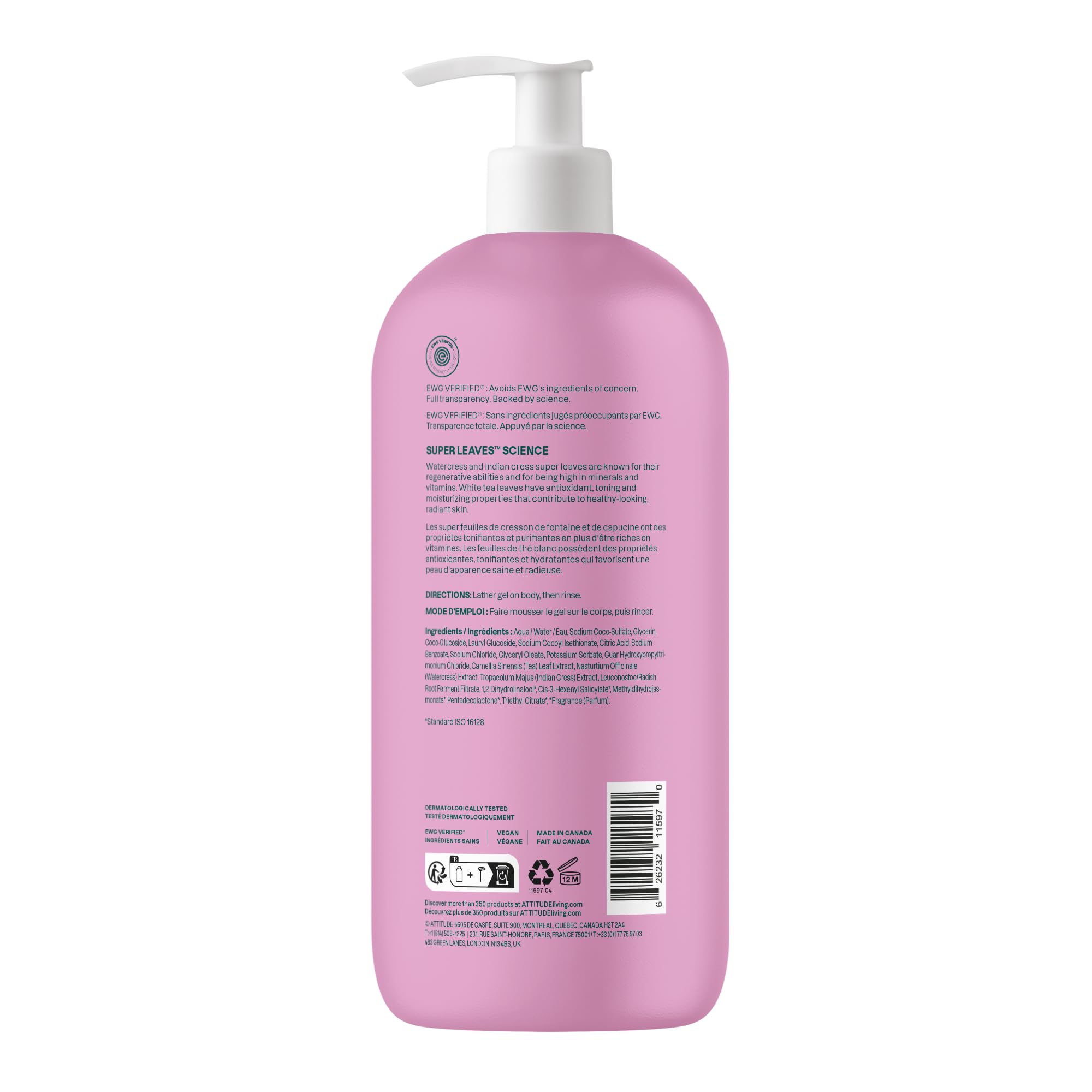 ATTITUDE Soothing Shower Gel, Dermatologically Tested, Plant and Mineral-Based, Vegan Personal Care Products, White Tea Leaves, 32 Fl Oz