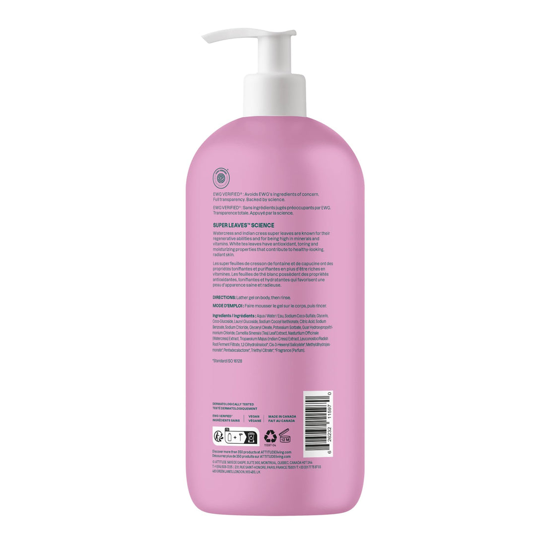 ATTITUDE Soothing Shower Gel, Dermatologically Tested, Plant and Mineral-Based, Vegan Personal Care Products, White Tea Leaves, 32 Fl Oz
