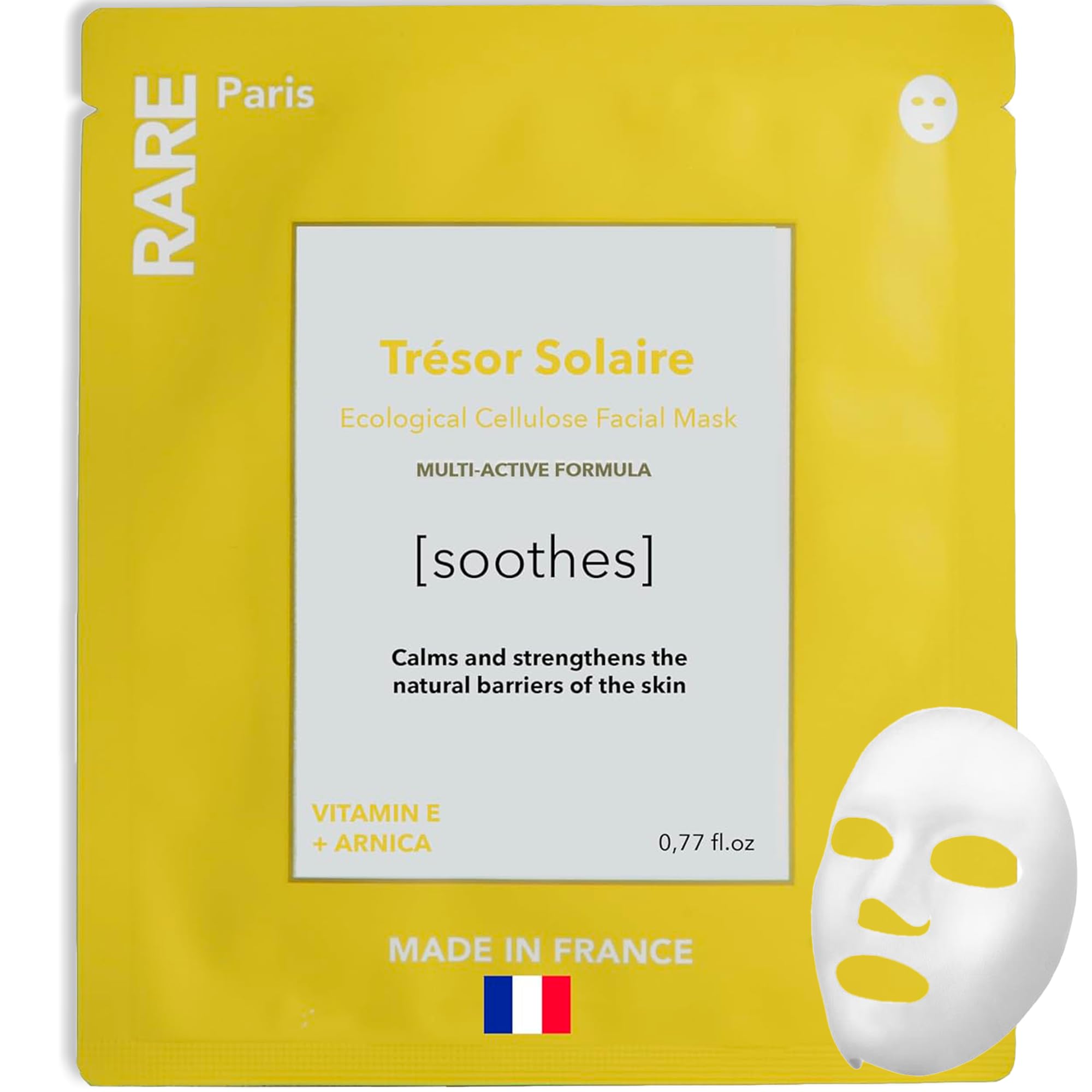 RARE Paris - Carbone Glacé - Purifying Carbon Black Facial Sheet Mask - Cleanses & Tightens - With Hamamelis & Mallow - Purifying, Firming & Revitalizing - Multi-Active Serum Formula - 1 Pack Halalzen