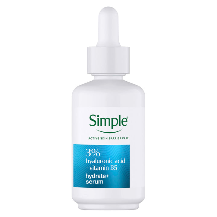Simple Hydrate+ 3% Hyaluronic Acid + Vitamin B5 Face Serum skin care suitable for daily use on all skin types for hydrated, softer skin 30 ml Halalzen