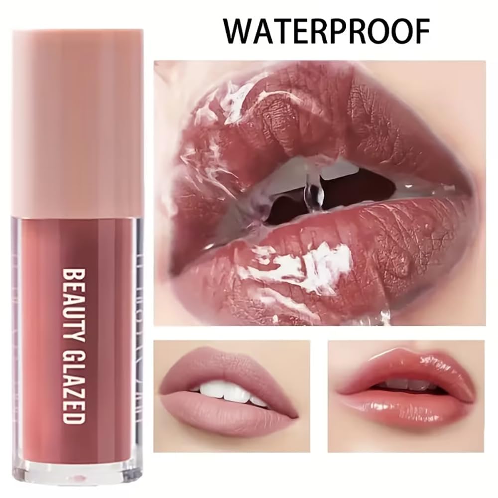 Lip Gloss and Lip Liner Set, Tinted Lip Gloss with Lip Pencil, Waterproof Long Lasting Glossy Lip Combo, Nude Lip Makeup Kit for Women (#V02+104) Halalzen