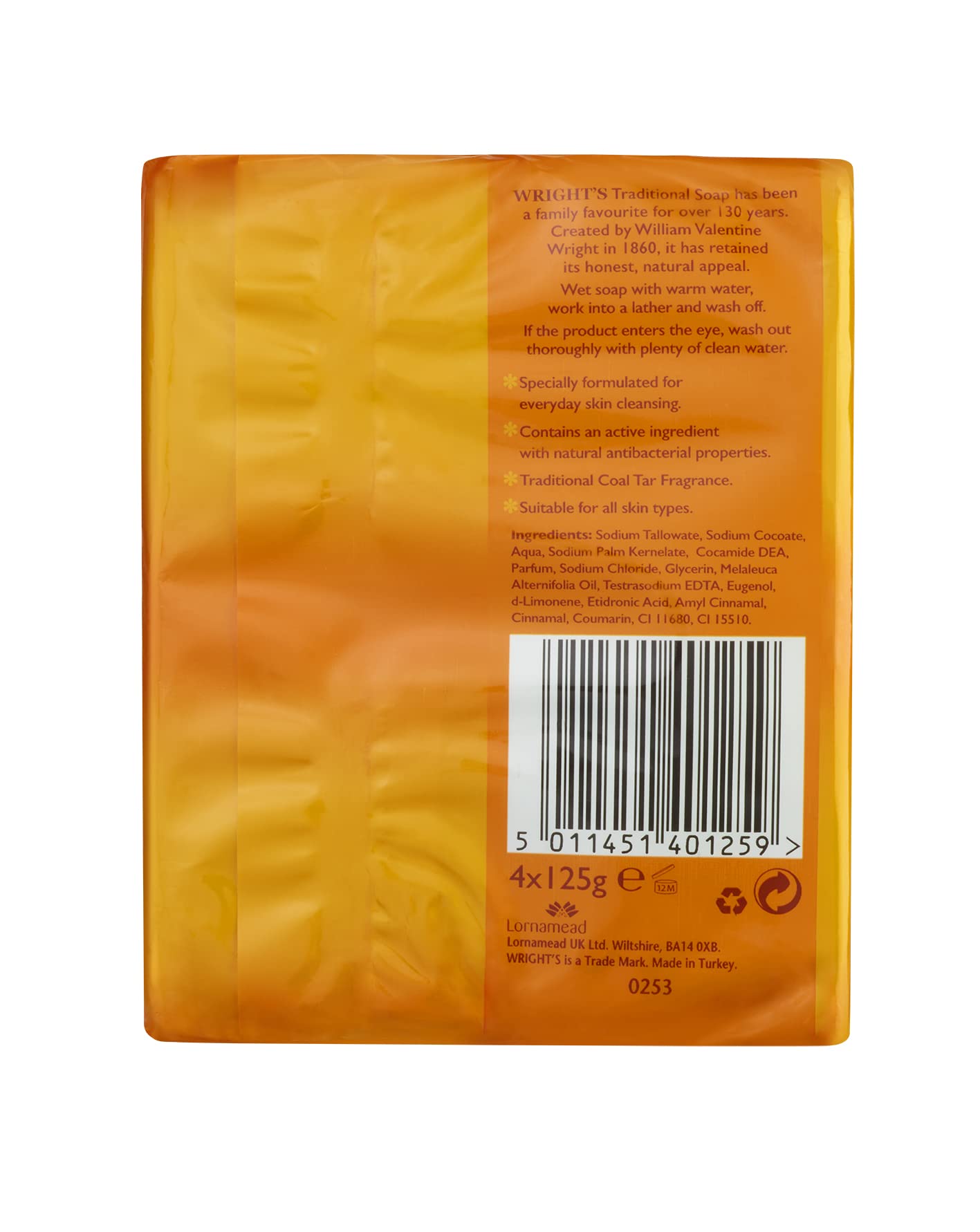 Wright's Coal Tar Soap, for everyday skin cleansing, suitable for all skin types. 4 x 100g bars Halalzen