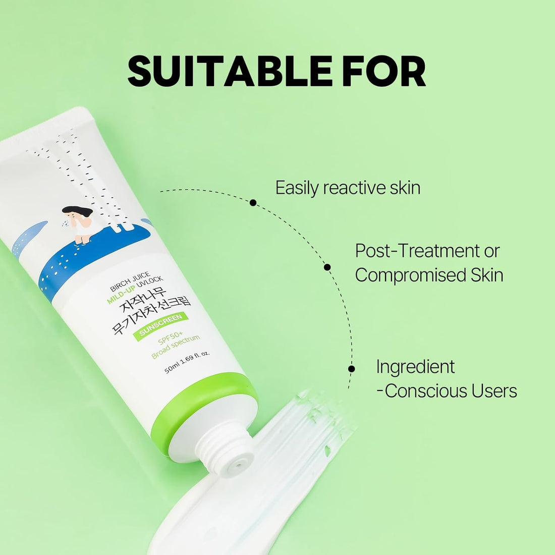 ROUND LAB Birch Juice Moisturizing Sunscreen SPF 50, Hydrating Lotion-like Lightweight Glow Sunscreen for Sensitive Skin, No White Cast, Fragrance-Free, Protector Solar, Korean Sunscreen, 50ml
