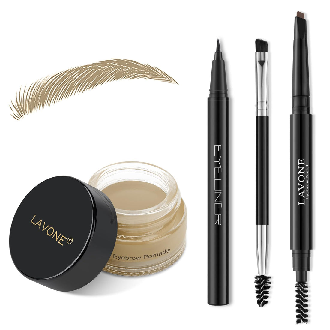 LAVONE Makeup Kit With Eyebrow Stamp Pencil, Waterproof Brow Pencil & Pomade, Eyeliner, Dual-ended Eyebrow Brush, Dark Brown