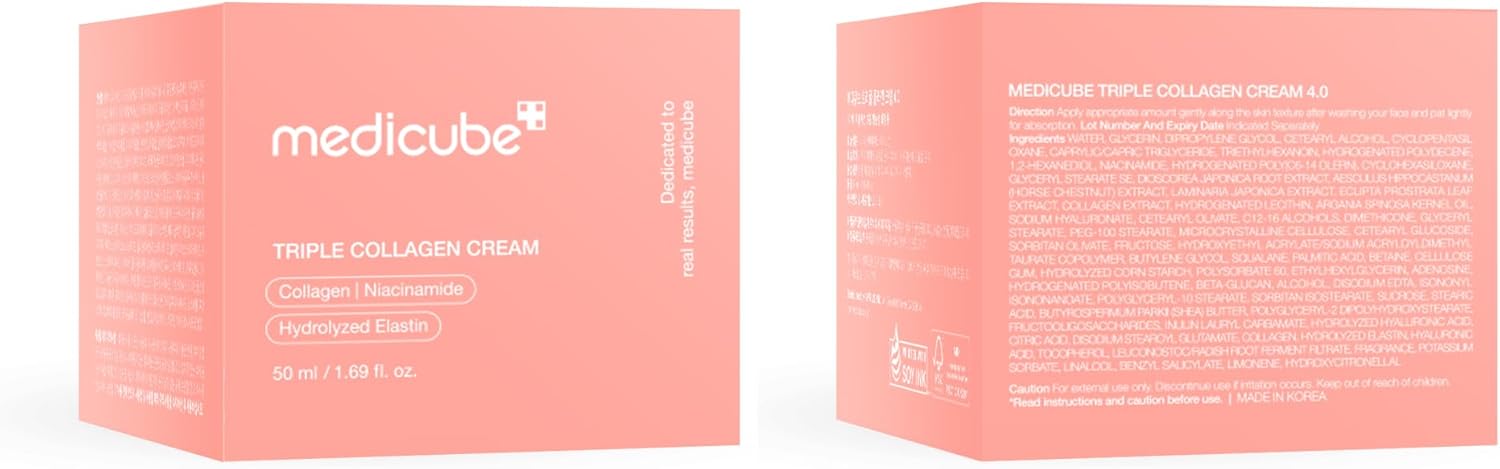 medicube Triple Collagen Cream Hydrating & Firming Moisturiser With Hyaluronic Acid, Premium Elastin, Shea Butter Wrinkle Care 1.69 Oz Triple Collagen Cream