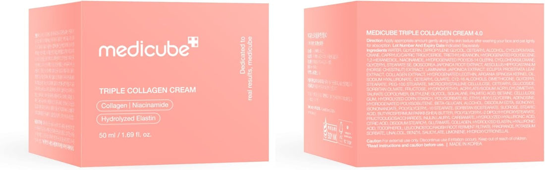 medicube Triple Collagen Cream Hydrating & Firming Moisturiser With Hyaluronic Acid, Premium Elastin, Shea Butter Wrinkle Care 1.69 Oz Triple Collagen Cream