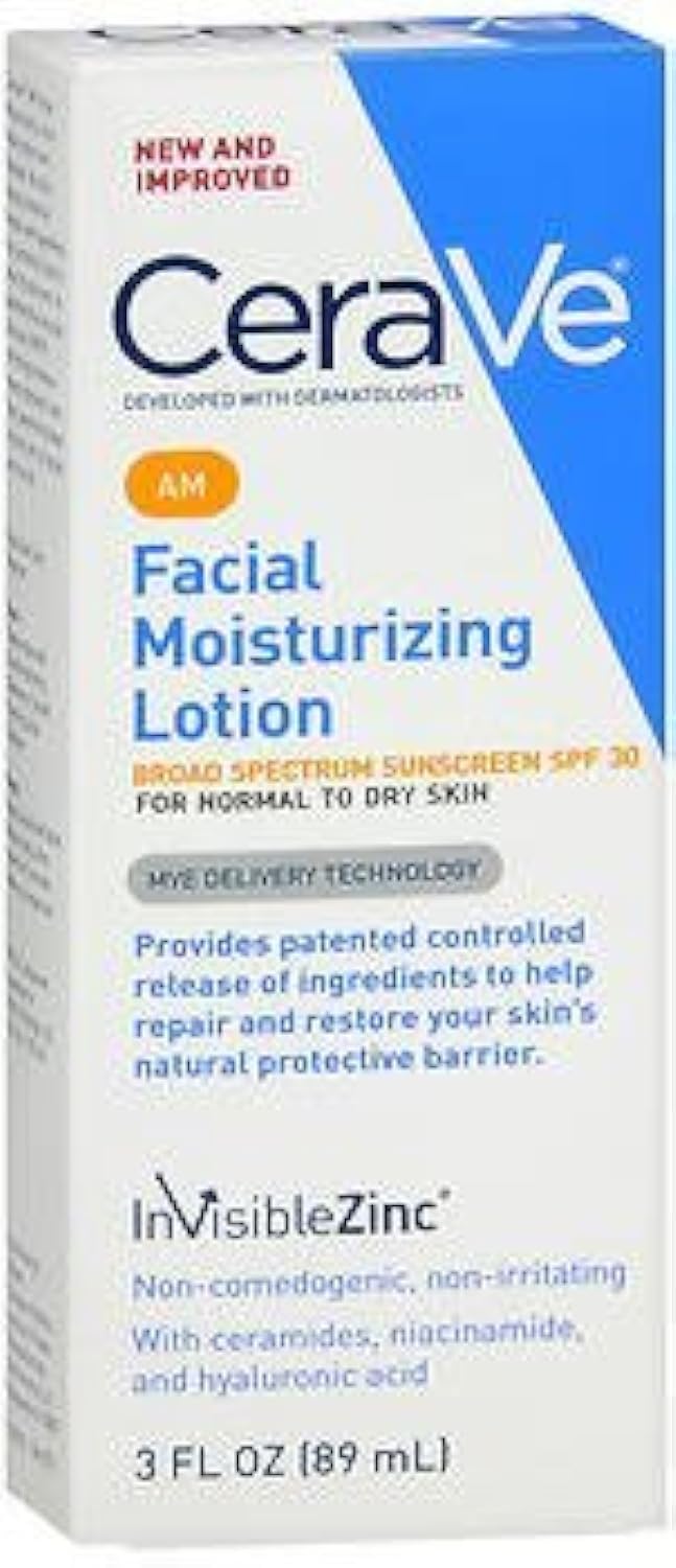 CeraVe AM Facial Moisturizing Lotion with SPF 30, Oil-Free Face Moisturizer with SPF, Formulated with Hyaluronic Acid, Niacinamide & Ceramides, Non-Comedogenic, Broad Spectrum Sunscreen, 3 Ounce Halalzen