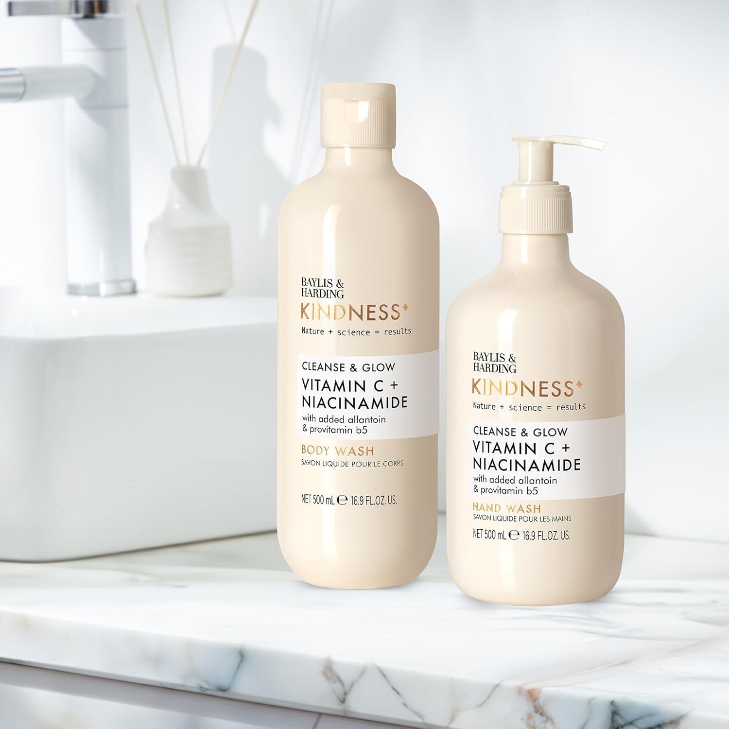 Baylis & Harding Kindness + Vitamin C & Niacinamide, Orange & Mango Fragrance, 500 ml Cleanse & Glow Body Wash (Pack of 3) - Vegan Friendly