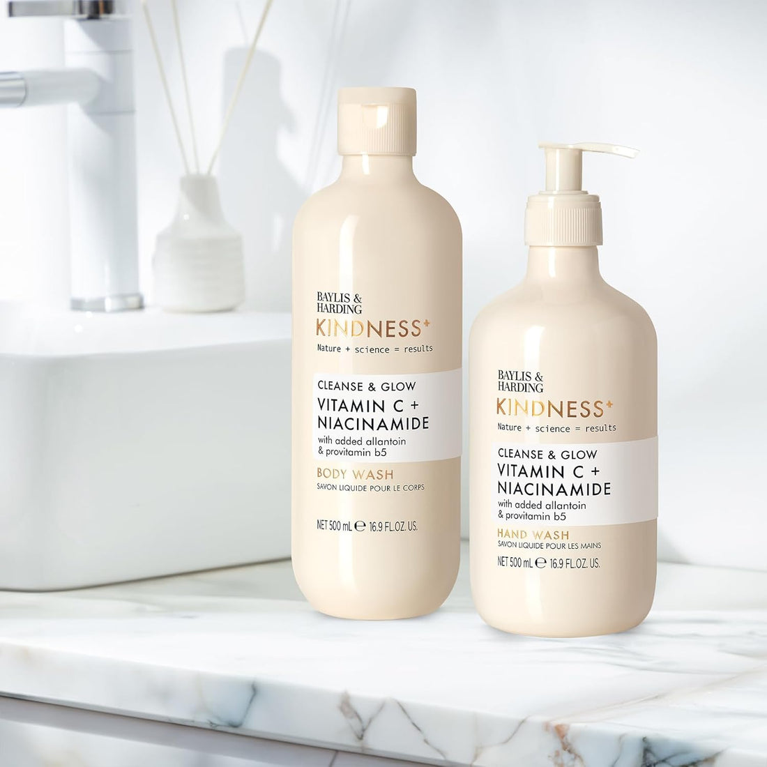 Baylis & Harding Kindness + Vitamin C & Niacinamide, Orange & Mango Fragrance, 500 ml Cleanse & Glow Body Wash (Pack of 3) - Vegan Friendly