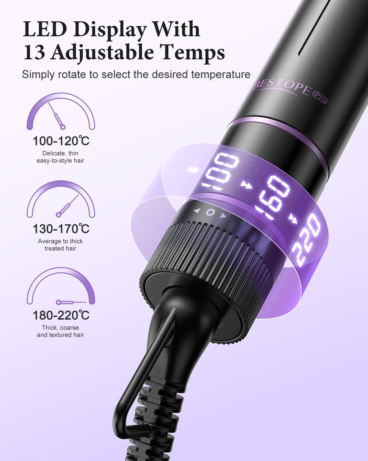 BESTOPE PRO 5 in 1 Hair Curling Wand, Hair Curler Set with Thermal Brush and Hair Straightener, 13 Temperature Control for All Hair Lengths, with Heat Resistant Mat, Glove, Clip, Purple Halalzen