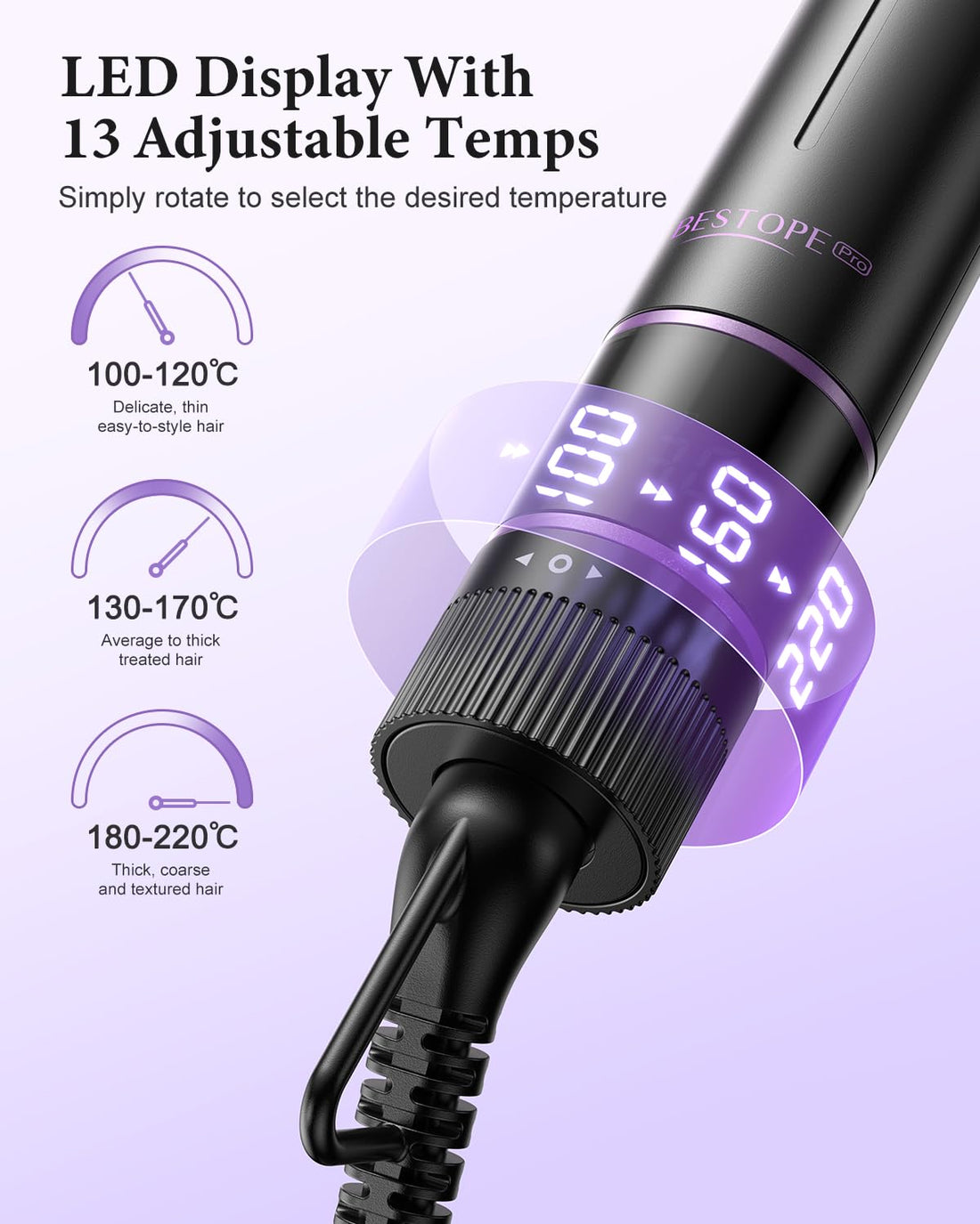 BESTOPE PRO 5 in 1 Hair Curling Wand, Hair Curler Set with Thermal Brush and Hair Straightener, 13 Temperature Control for All Hair Lengths, with Heat Resistant Mat, Glove, Clip, Purple Halalzen
