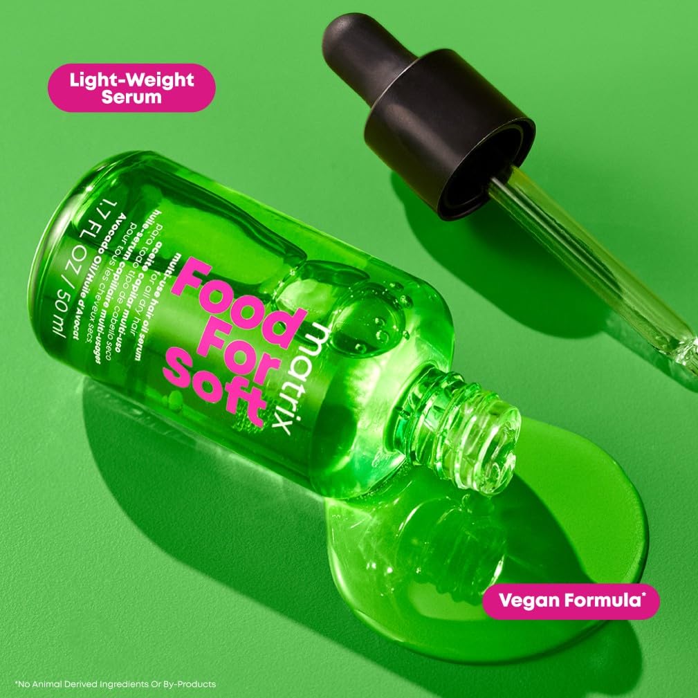 Food For Soft Hair Serum Oil For Dry, Brittle, and All Hair Types - Softens, Smooths, and Adds Shine With Heat Protection, Repairing Leave In With Avocado Oil
