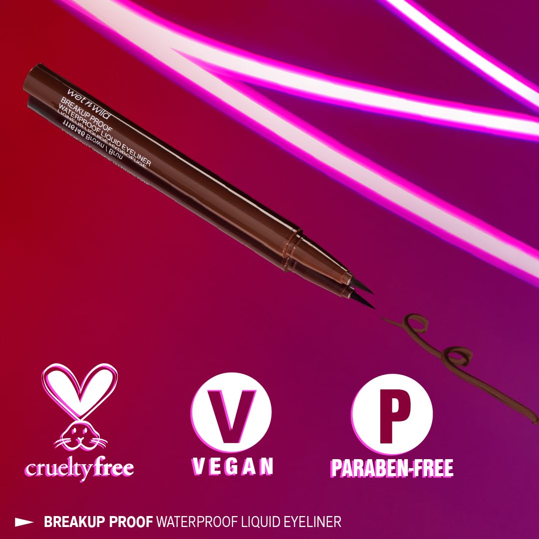 wet n wild Mega Last Breakup Proof Liquid Eyeliner - Ultra-Fine Brush, Waterproof, 16-Hour Long-Lasting Wear- Cruelty-Free & Vegan - Black