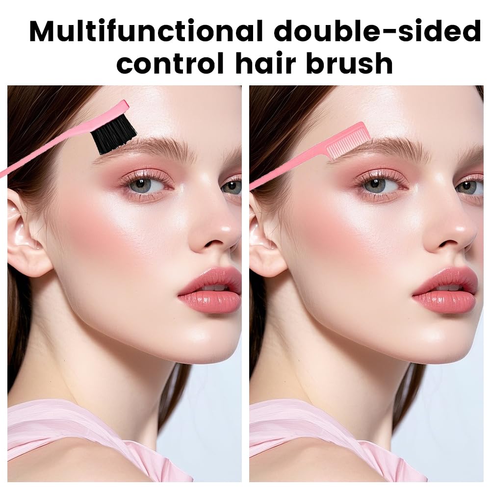 5 Pcs Slick Brush Set, Plastic Bristle Hair Brush and Teasing Comb and Topsy Tail Hair Tool, Rat Tail Comb Double Sided Edge Brushes for Hairs Slicking, Brushing, Combing and Styling(COLOR:Pink) Halalzen