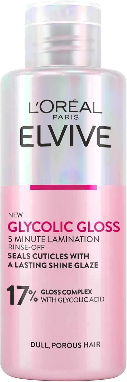 L'Oréal Paris Rinse-Off Treatment For Dull Hair, Elvive Glycolic Gloss 5 Minute Lamination With 17% Gloss Complex, Fills Hair Fibres For Instant Silkiness And Long-Lasting Smooth Shine For Days, 200ml