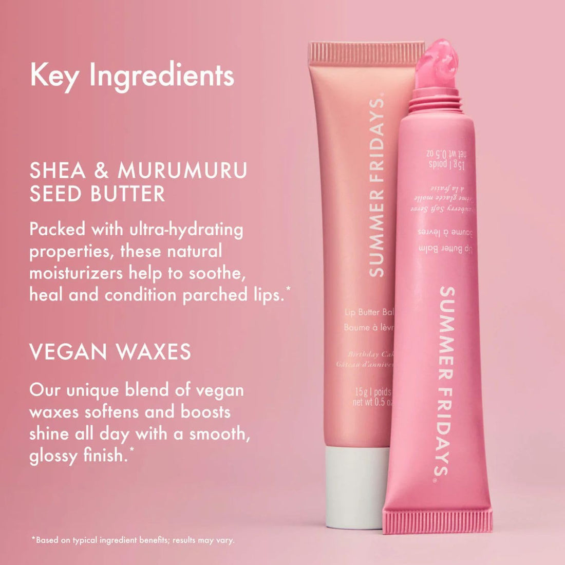 Summer Fridays Tinted Lip Butter Balm - Conditioning Vegan Lip Balm for Instant Moisture, Shine & Hydration - Sheer-Tinted, Soothing Skincare - Pink Sugar (.5 Oz)