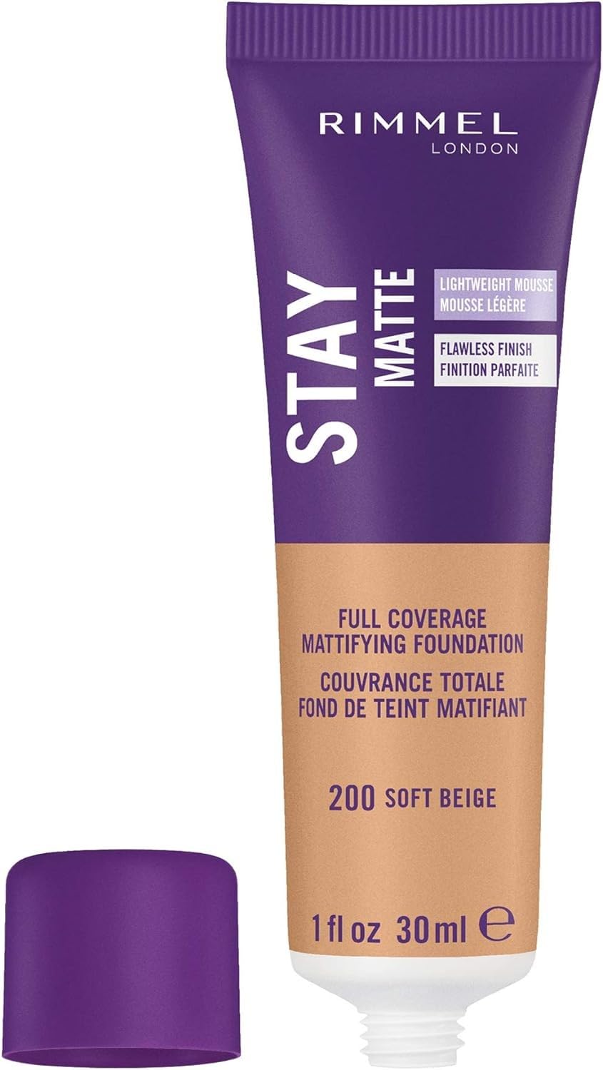 Rimmel London Stay Matte Liquid Mousse Foundation, Good Coverage and Oil-Free Formula, Soft Beige, 30 ml Halalzen