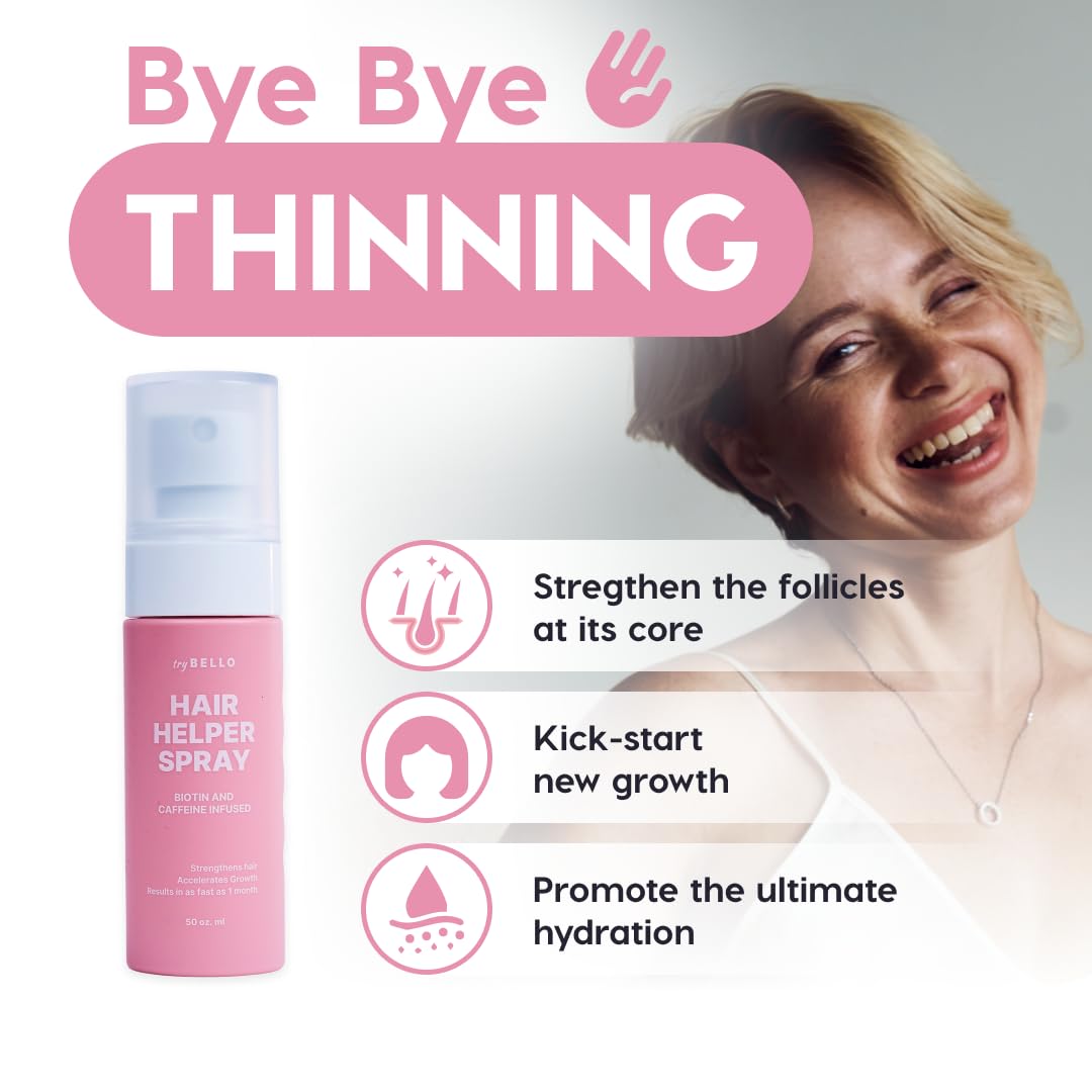 Spray Trybello Hair Helper | Sérum Bloqueur de DHT pour la Croissance des Cheveux avec Biotine, Huile de Ricin et Caféine | Usage Topique pour des Cheveux plus Épais et Volumineux | Anti-Chute, Formule Végétalienne et Sans Cruauté Animale