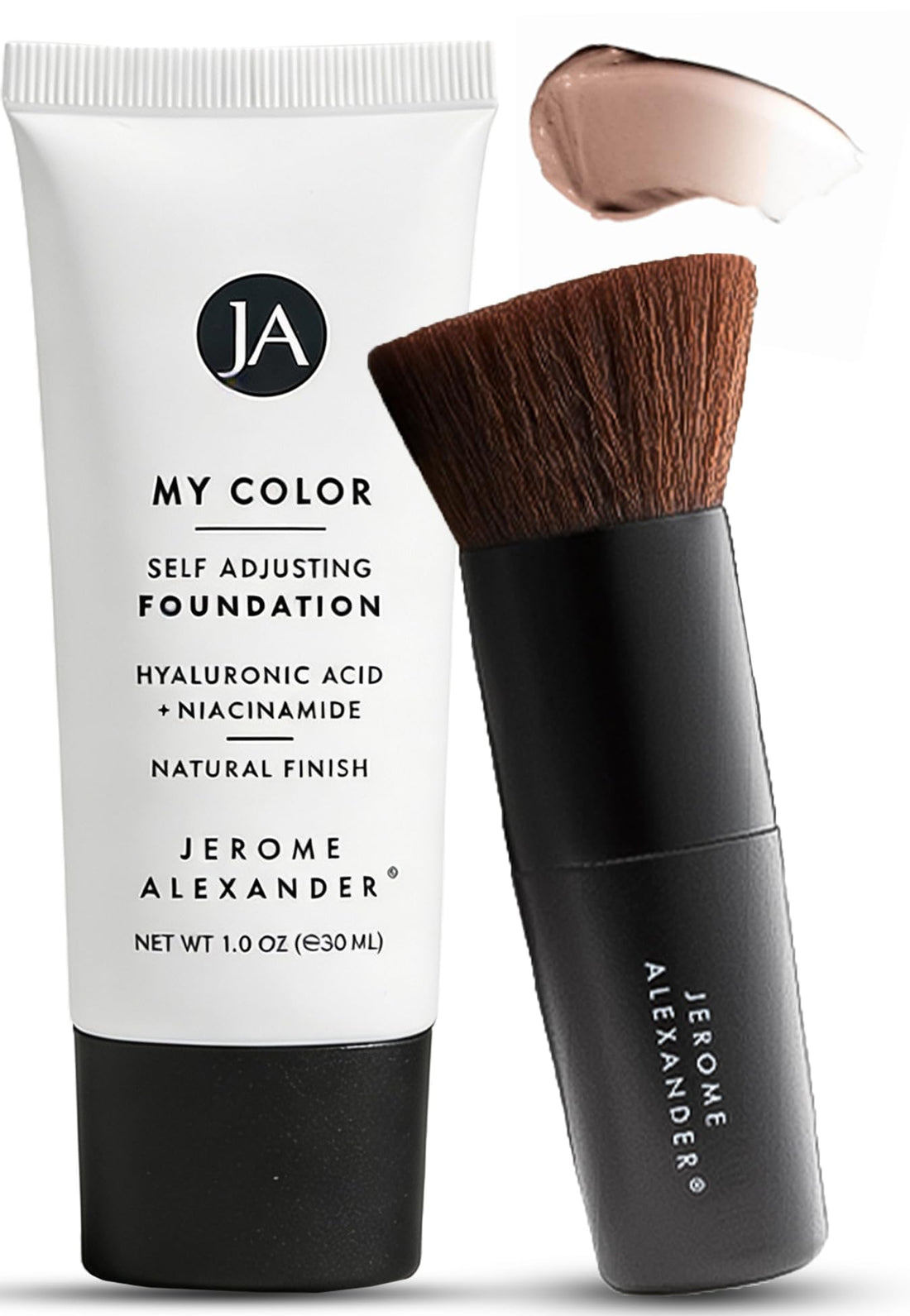 Jerome Alexander My Color Self-Adjusting Foundation, Hydrating & Lightweight Face Makeup, Skincare-Infused, with Kabuki Brush, Medium, 1 oz