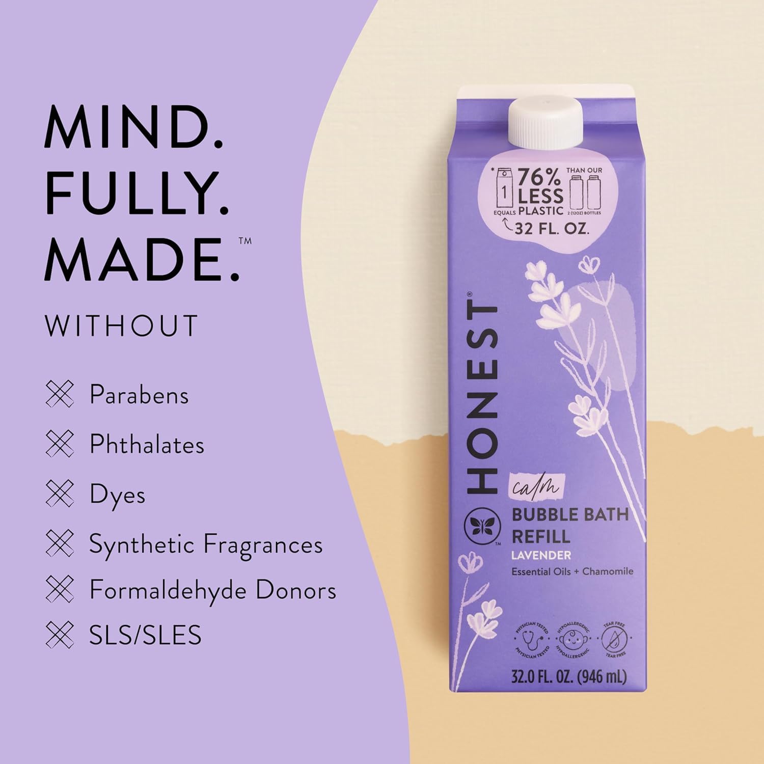 The Honest Company Foaming Bubble Bath & Baby Wash, Tear-Free, Hypoallergenic, Natural Formula, Lavender Calm Scent, 12 fl oz Halalzen