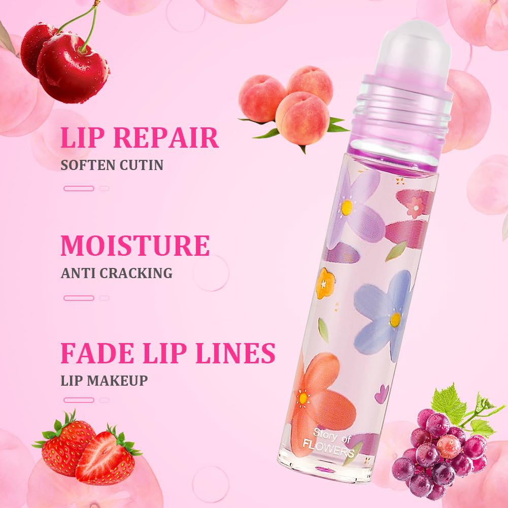 AOOWU 6 Pcs Hydrating Lip Oil Set, Fruit-Flavored Plumping Lip Oil, Long Lasting Lip Glow Balm Lip Care, Transparent Moisturizing No-Sticky Lip Gloss(Peaches,Orange,Avocado,Strawberry,Grape,Cherry)8ML
