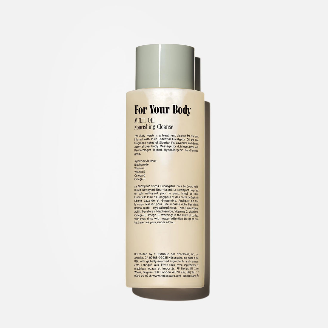 Nécessaire The Body Wash Eucalyptus — Multi-Oil Shower Gel Body Wash for Women + Men. Non-Comedogenic + Hypoallergenic for Sensitive Skin with Niacinamide. 500ml/16.9 fl oz