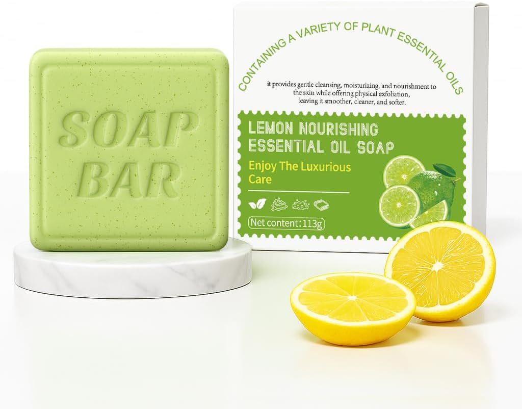 Botanical Natural Soaps,Womens Nourishing Essential Oil Soap Bar,3.98oz,Moisturising Handmade Soap for Face & Body,Lemon Halalzen