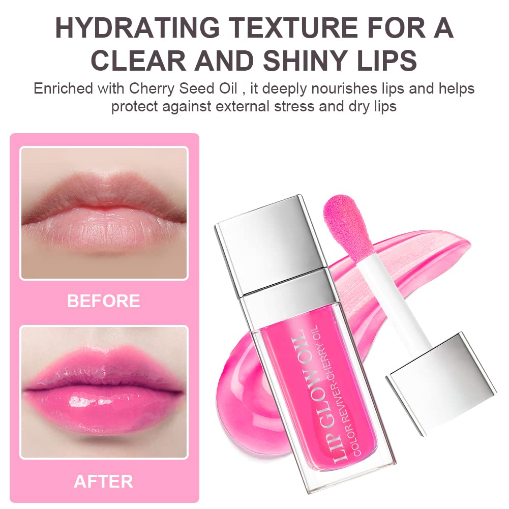 AOOWU Plumping Lip Oil Tinted, Moisturizing Long Lasting Nourishing Lip, Hydrating Gloss Tint Lipstick for Women, Glitter Shine Liquid Lipstick, Glaze Makeup Cosmetic, 015 - Cherry red, Pack of 1