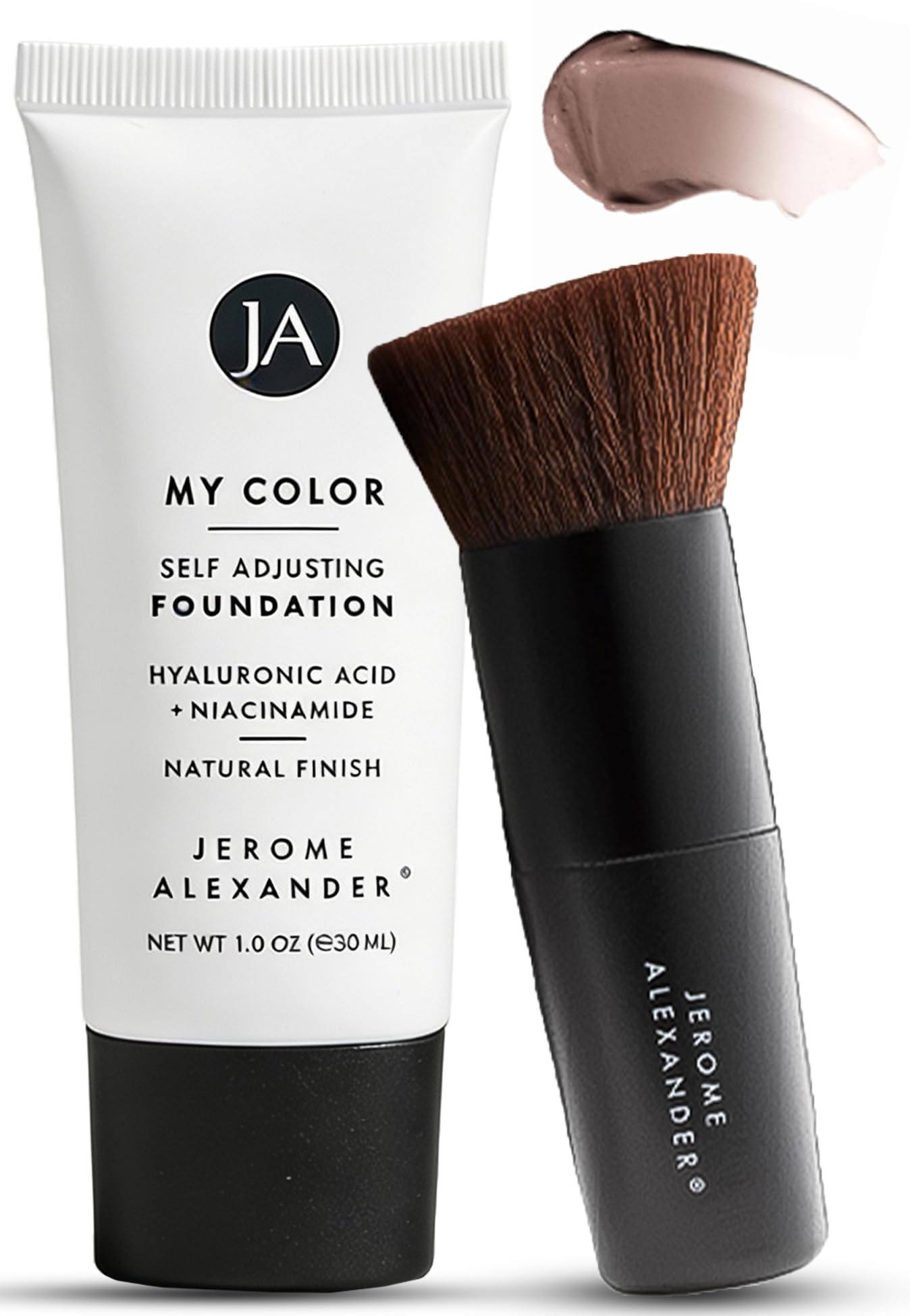 Jerome Alexander My Color Self-Adjusting Foundation, Hydrating & Lightweight Face Makeup, Skincare-Infused, with Kabuki Brush, Medium, 1 oz