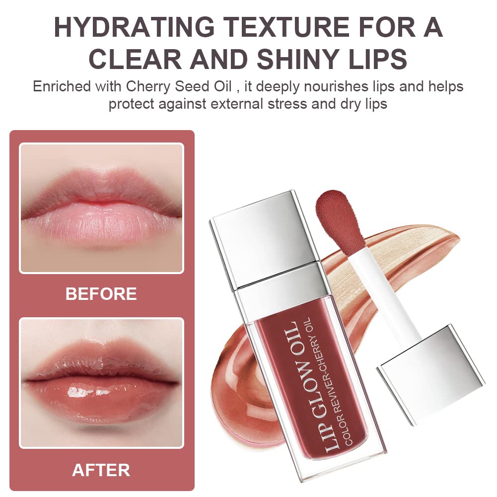 AOOWU Plumping Lip Oil Tinted, Moisturizing Long Lasting Nourishing Lip, Hydrating Gloss Tint Lipstick for Women, Glitter Shine Liquid Lipstick, Glaze Makeup Cosmetic, 015 - Cherry red, Pack of 1