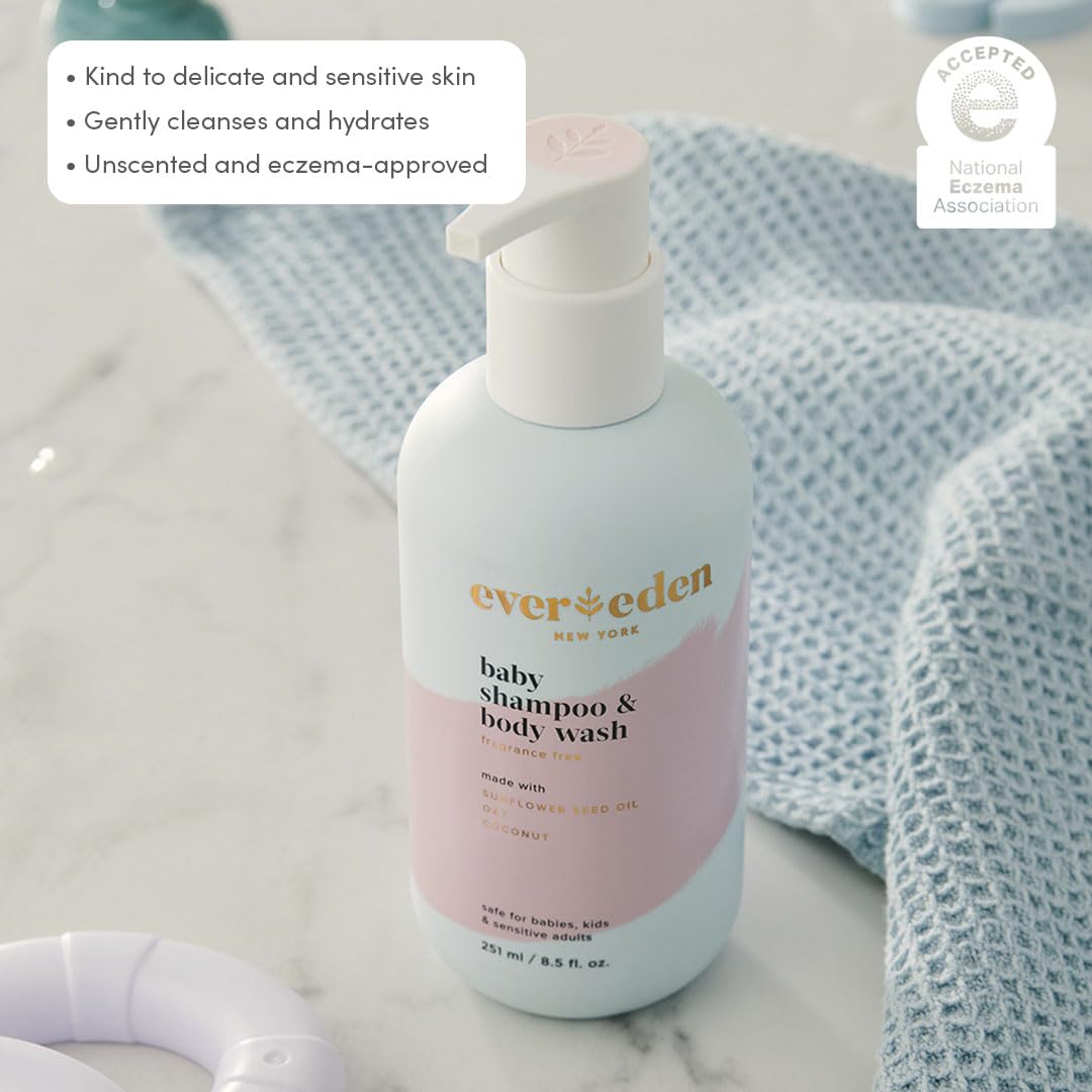Evereden Baby Shampoo & Body Wash 2-in-1, 8.5 fl oz | Gentle, Non-Toxic, Fragrance-Free, Hydrating Formula for Sensitive Skin Halalzen