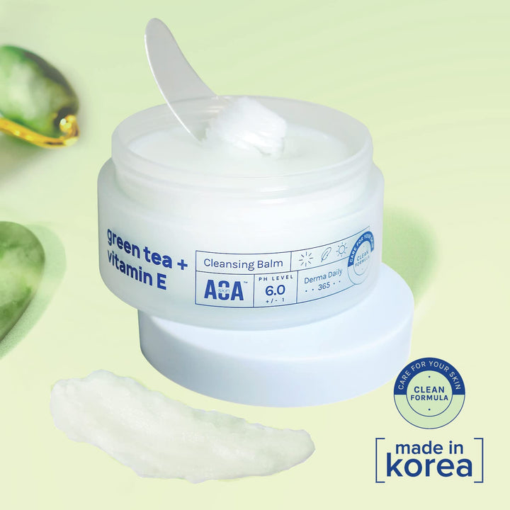 AOA STUDIO Green Tea & Vitamin E Cleansing Balm, Waterproof Makeup Remover, Oil Based Makeup Remover, K beauty Skin Care, Soothing and Brightening for All Skin Types, 3.38 Fl Oz, 100 ml