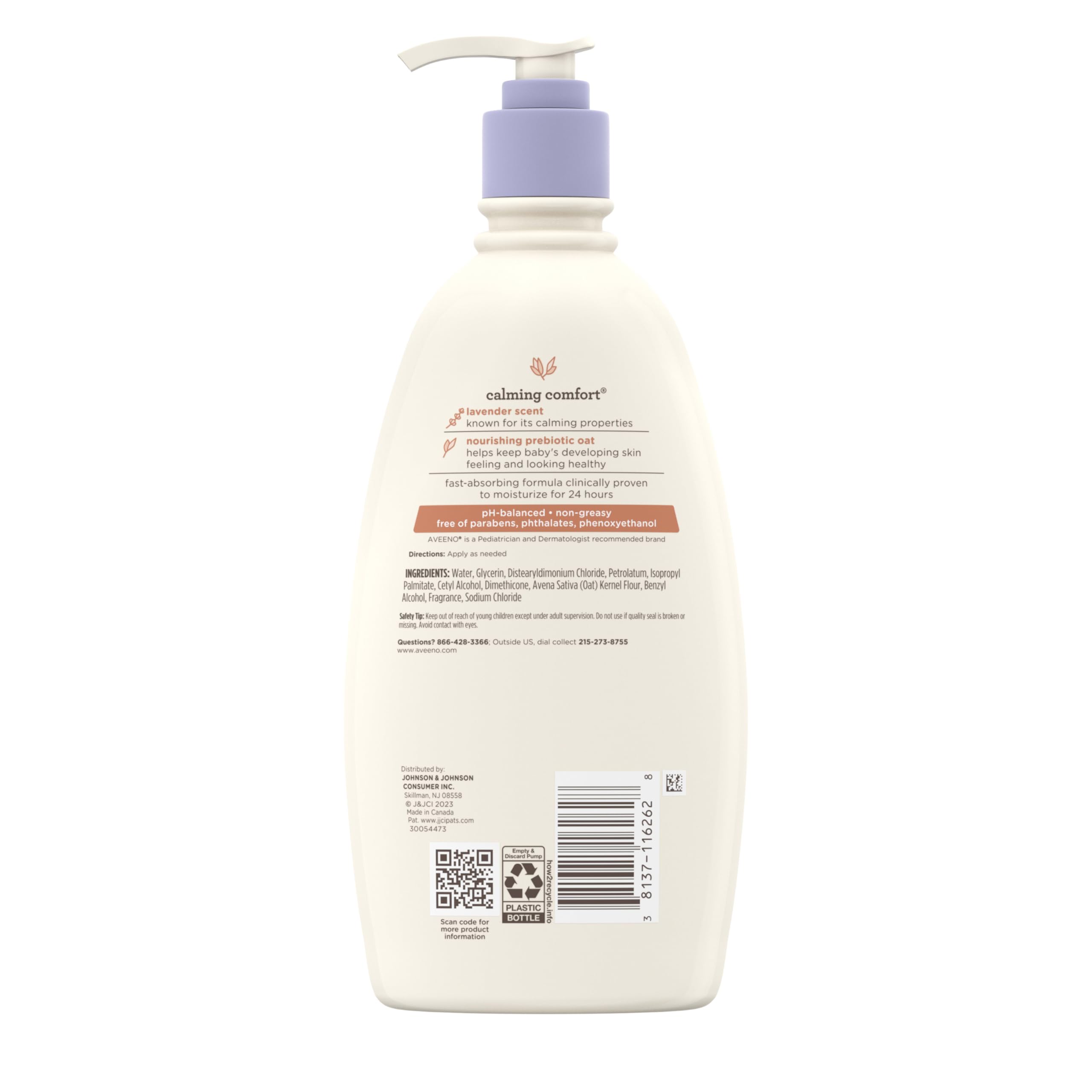 Aveeno Baby Calming Comfort Moisturizing Body Lotion with Relaxing Lavender & Vanilla Scents, Non-Greasy Baby Lotion, Nourishing Prebiotic Oatmeal, Paraben- & Phthalate-Free, 18 fl. oz Halalzen
