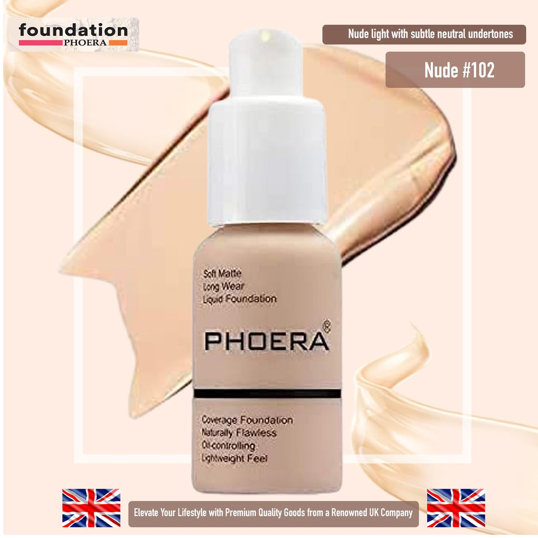 Glamza PHOERA Foundation Concealer Makeup Full Coverage Matte Brighten Long Lasting UK (104 BUFF BEIGE) Halalzen